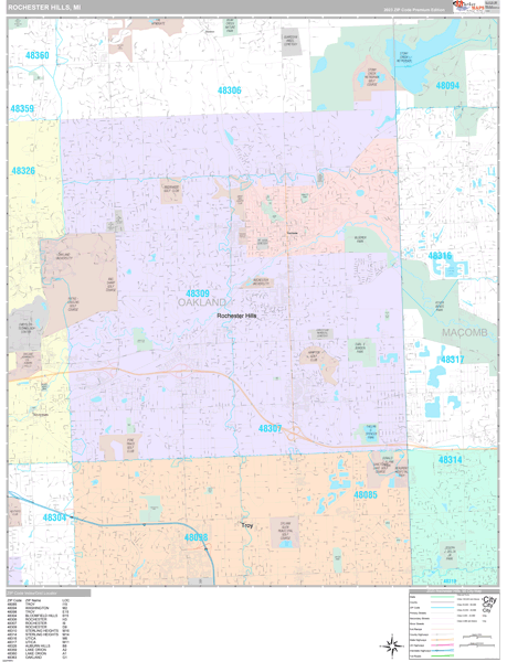Rochester Hills, MI Wall Map